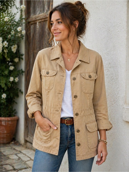Pendleton Jackets & Blazers - Pendleton Utility Jacket Women Tan Safari Jacket Button Front size medium